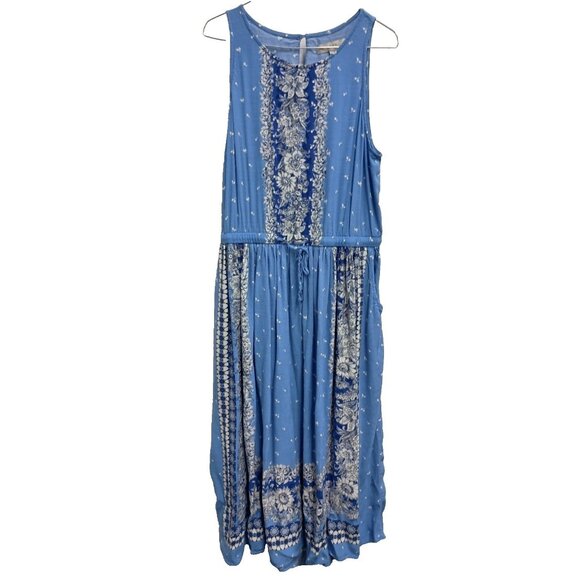 LOFT Dresses & Skirts - LOFT Womens BOHO Maxi Dress XL Blue Floral Sleeveless Cutout Back Beach Vacation